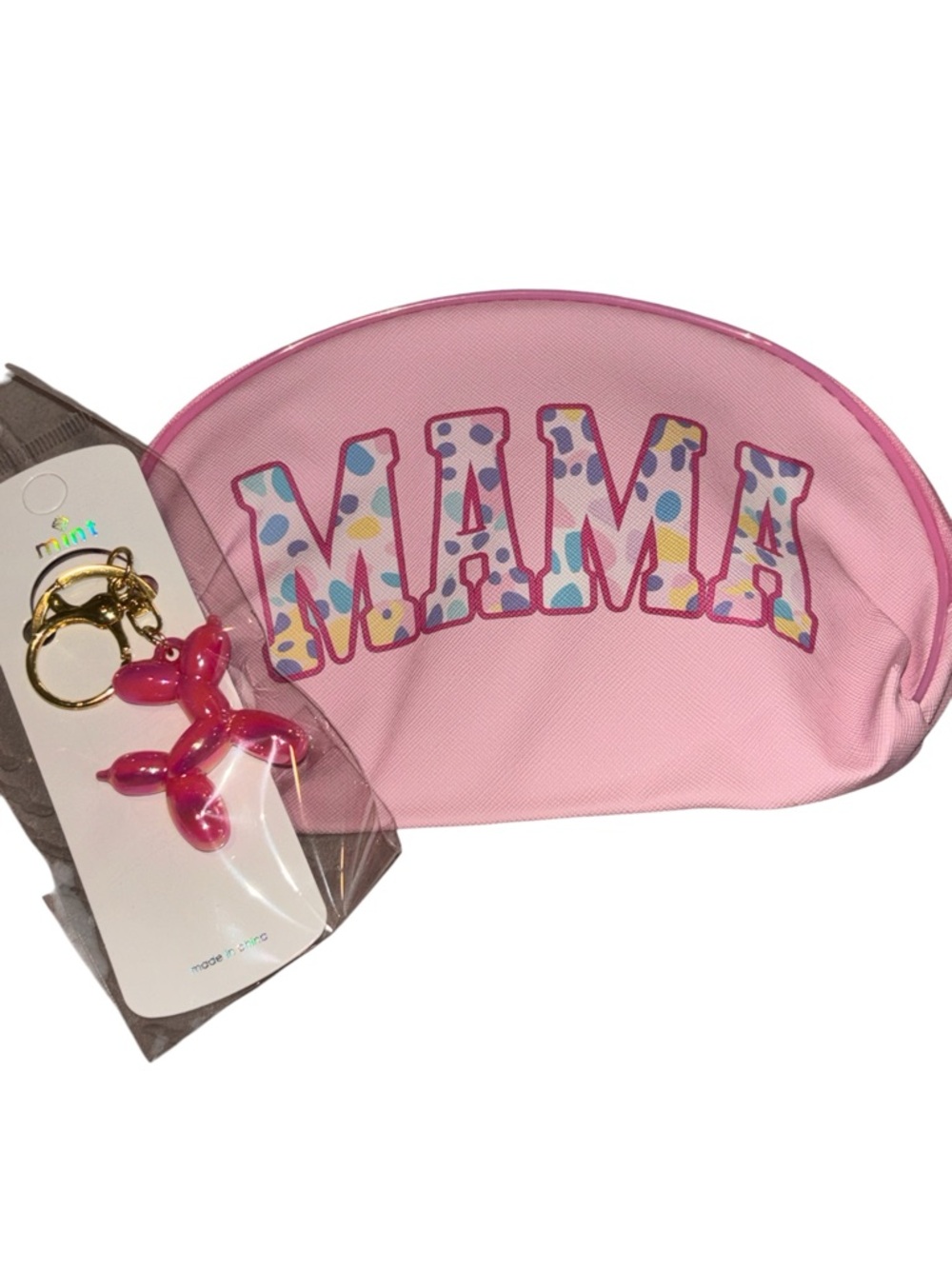 Mama Pink Cosmetic Bag Balloon Dog Keychain Gift Set Makeup Pouch NWT